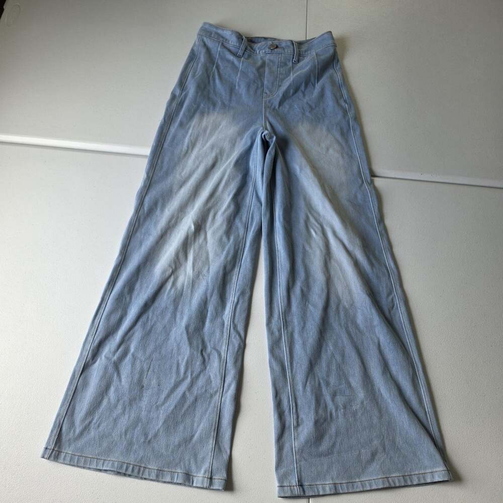 Halara Jeans Womens M Blue Light Wash High Rise Wide Leg Loose Fit Denim